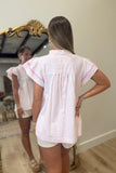 Umgee Flutter Sleeve Striped Top Pink