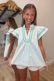 Umgee Flutter Sleeve Striped Top Green