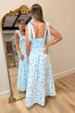 Garden Gathering Tie Midi Dress Blue
