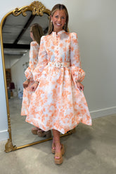 Citrus Bloom Belted Midi Dress