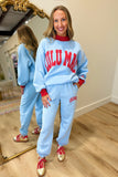 Lulu Mac Puff Mock Neck Sweatshirt Light Blue Red