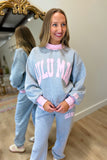 Lulu Mac Puff Mock Neck Sweatshirt Grey Light Pink