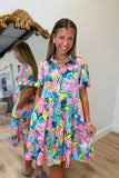 Neon Bouquet Dress Teal