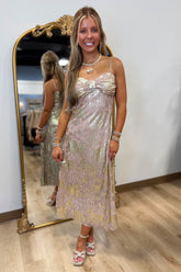 Golden Evening Out Plisse Dress