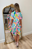 Neon Bouquet Dress Teal