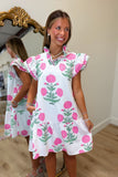 Double Pink Poppy Dress White