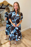 Charming Days Puff Sleeve Midi Dress Brown