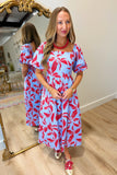 Oxford Outing Puff Sleeve Midi Dress Blue