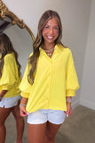 Spring Social Bubble Sleeve Button Down Top Lemon