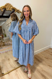 Umgee Harvest Special Dress Navy Plaid
