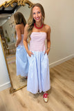 Game Day Culture Striped Strapless Dress Blue