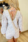 Ditsy Floral Long Sleeve Romper Tan