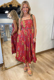 Scalloped Edge Fall Midi Dress Wine