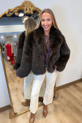 Elan Cropped Fur Coat Chocolate