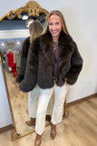Elan Cropped Fur Coat Chocolate