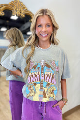 World Tour Rock & Roll 1976 Graphic Top Green Taupe