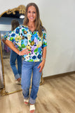 Floral Burst Top Blue