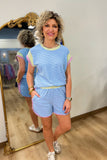Corded Knit 2 Piece Short Set Blue
