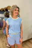 Corded Knit 2 Piece Short Set Blue