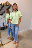 New Season Striped Ruffle Collar Top Lime