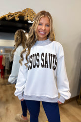 Jesus Saves Reversible Mock Neck Sweatshirt Brown