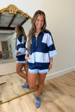 Stripe Sensation Half Zip Short Set Navy