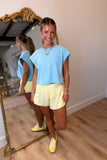 Boxy Crew Neck Casual Top Blue