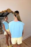 Boxy Crew Neck Casual Top Blue