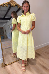 Sunlit Eyelet Midi Dress Yellow