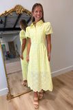 Sunlit Eyelet Midi Dress Yellow
