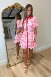 Blushberry Button Eyelet Mini Dress Red