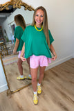 Dolman Sleeve Textured Knit Top Green