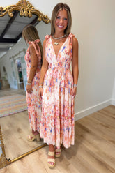 Peach Blossom Midi Dress