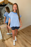 Gym Time Ribbed Striped Top Blue