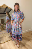 Garden Party Tiered Midi Dress Blue