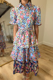 Garden Party Tiered Midi Dress Blue