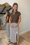 Fall Floral Lace Slit Skirt Brown