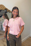 Cable Knit Short Sleeve Cardigan Pink