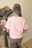 Cable Knit Short Sleeve Cardigan Pink