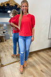 Play Ball in Pleats Top Red
