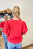 Play Ball in Pleats Top Red