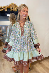 Harvest Mix Tiered Dress Green