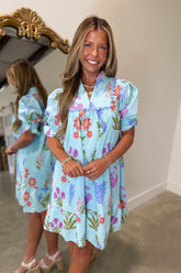 Umgee Pastel Print Dress Seafoam RESTOCK