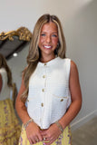 Sweet Gold Button Sweater Vest White