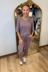 Softies Capri V Neck Lounge Set Driftwood Stripe