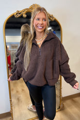 Fleece Navidad Quarter Zip Chocolate