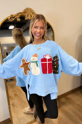 Christmas Cheer Oversized Patch Sweatshirt Blue