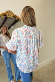 Umgee Pastel Print Blouse Blue RESTOCK