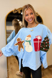 Christmas Cheer Oversized Patch Sweatshirt Blue