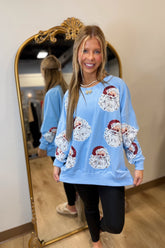 Sequin Santa Oversized Sweatshirt Blue
